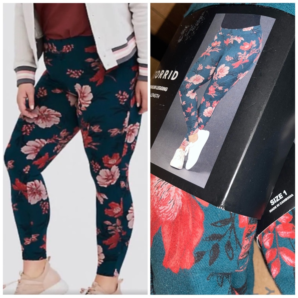 Torrid Teal Floral Full Length Leggings
